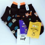 جوراب زنونه مشکی با استیکر مختلف شاد کد100